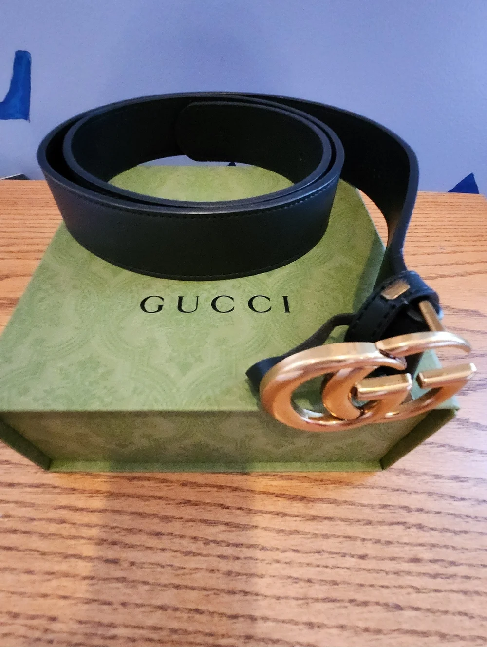 Gucci Black Leather Belt with Gold Double G Buckle